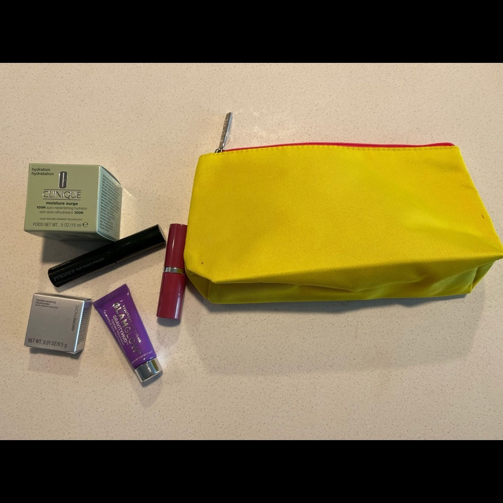 Cosmetic pouch and Clinique products